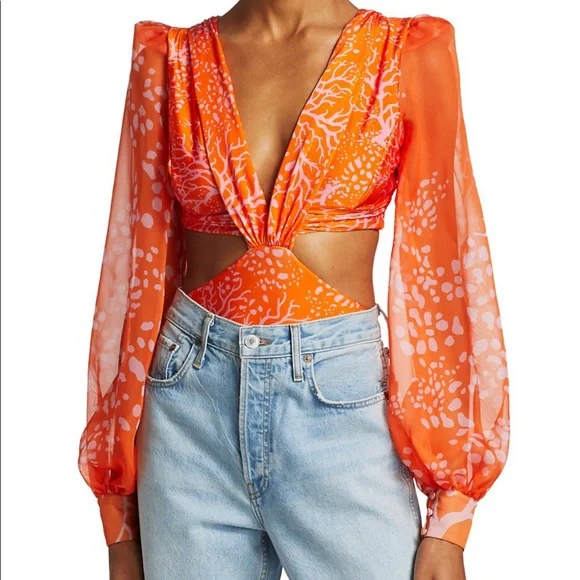 PatBo Coral Print Cutout Bodysuit - Picture 4 of 7